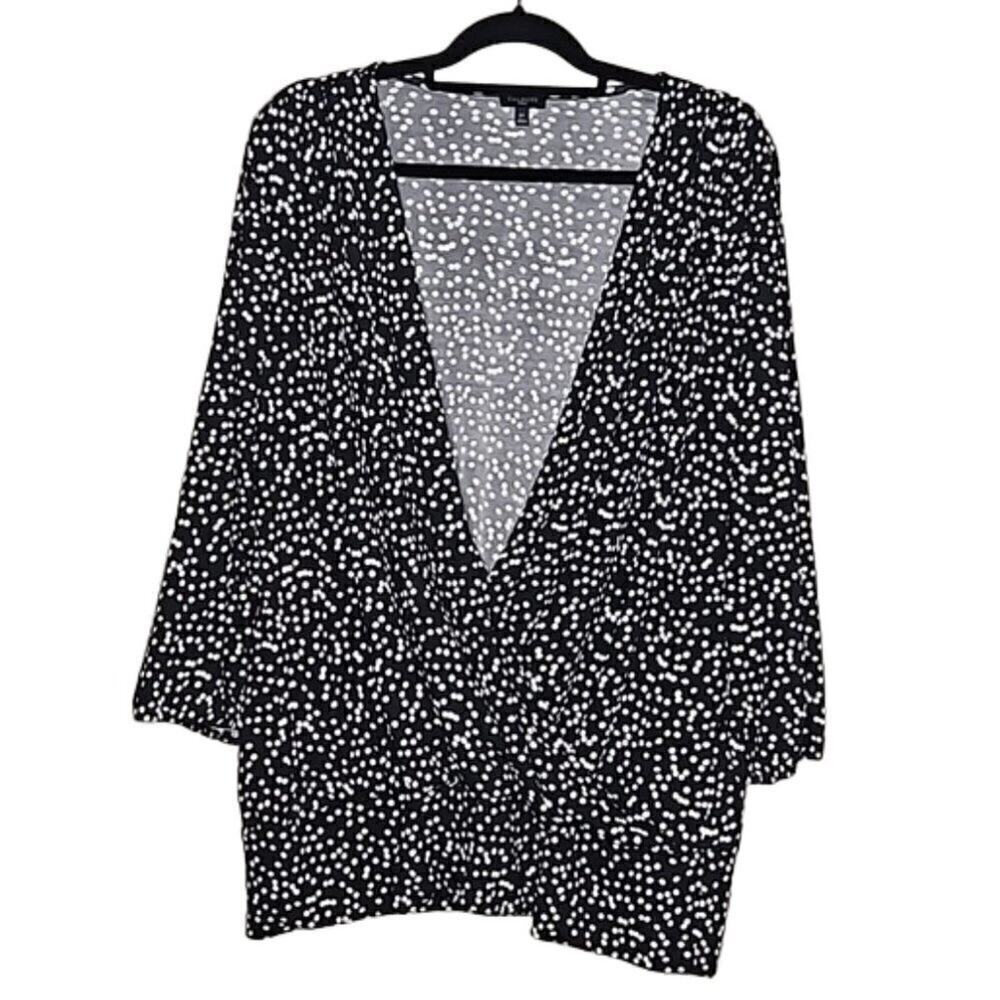 Talbots Size 2X Black White Dot Wrap Surplice V-Neck Top Classic Preppy Career
